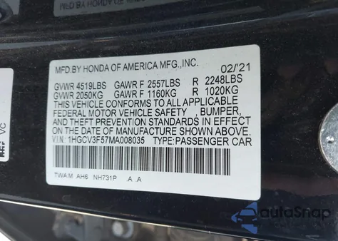 2021 Honda Accord Hybrid Exl z USA, uszkodzony, nr VIN 1HGCV3F57MA008035